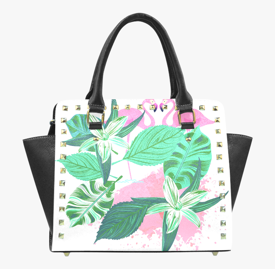 Pink Flamingos Floral Background Rivet Shoulder Handbag - Summer Vibes Only, Transparent Clipart