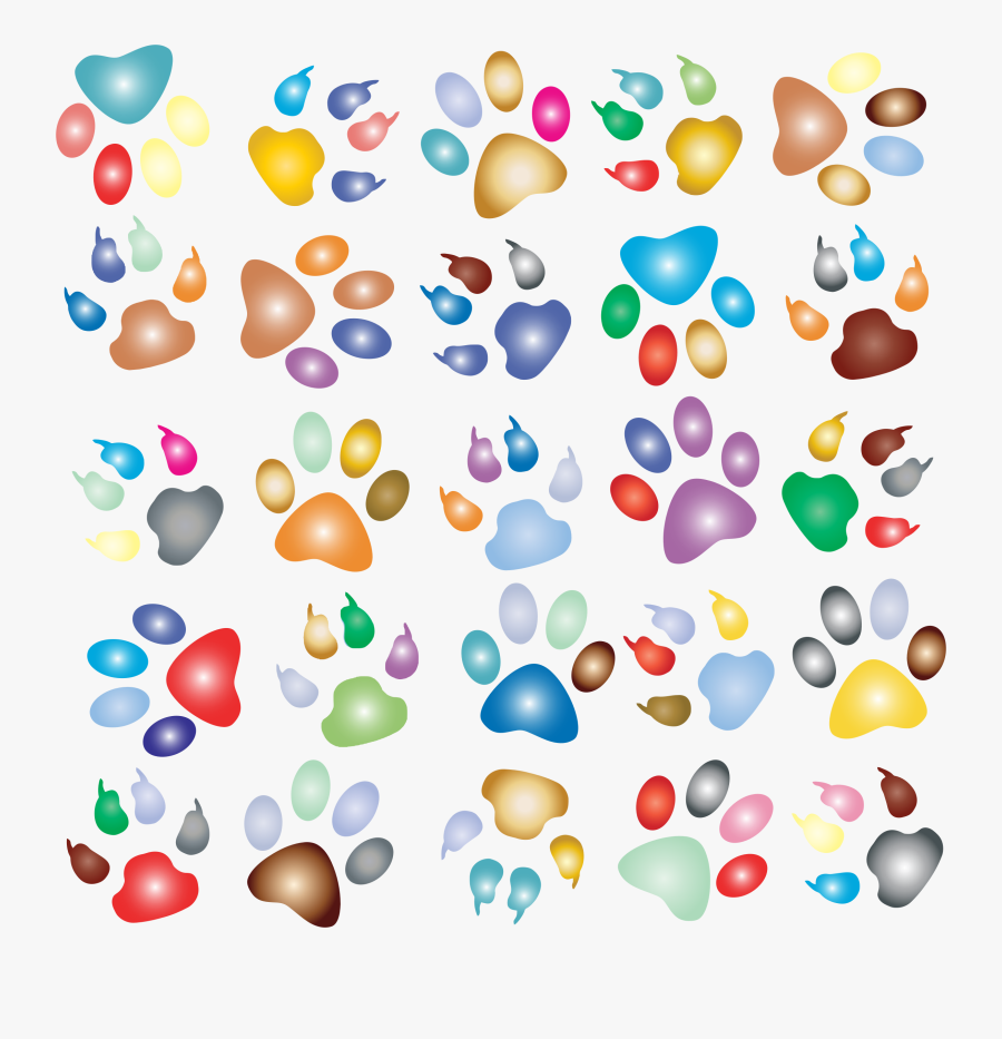 Colorful Paw Prints Pattern Background Reinvigorated - Animal Paw Print Background, Transparent Clipart