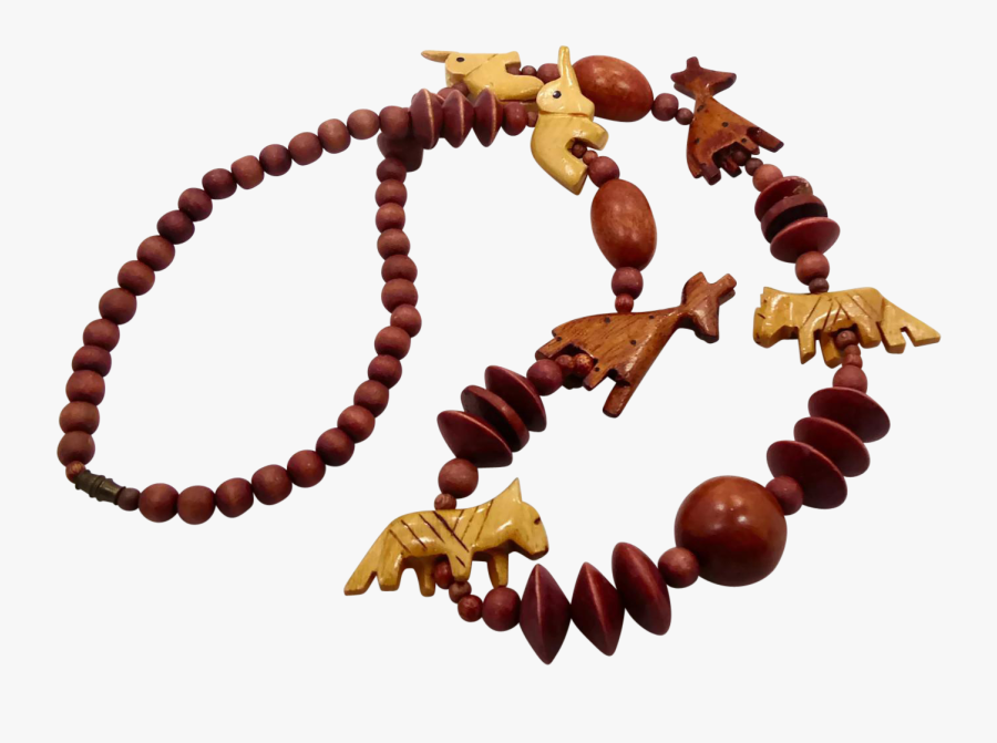 Animal Necklace, Vintage Necklace, Carved Wood, Elephant - Bead, Transparent Clipart
