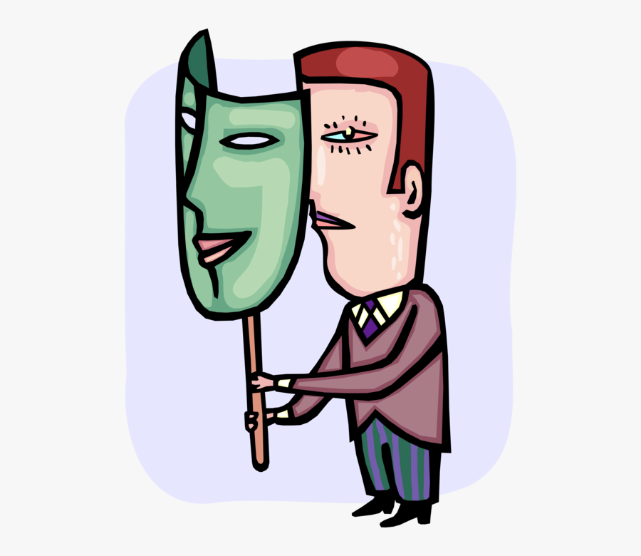 Vector Illustration Of Two Faced Hypocritical Or Double - Hiding Behind A Mask Clipart, Transparent Clipart