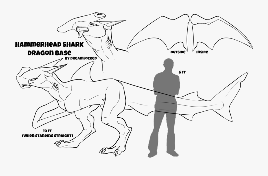 Drawing Shark Hammerhead - Dragon Shark Base, Transparent Clipart
