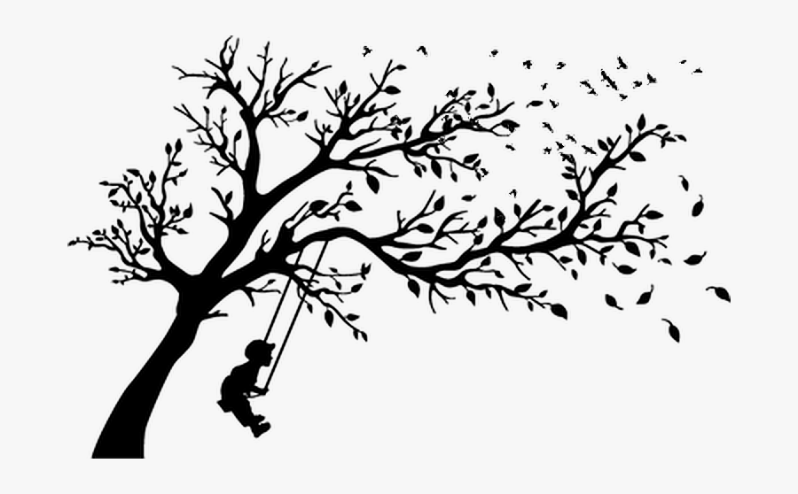 #ftestickers #tree #swing #people #birds #boy #silhouette - Tree Vector Wall, Transparent Clipart