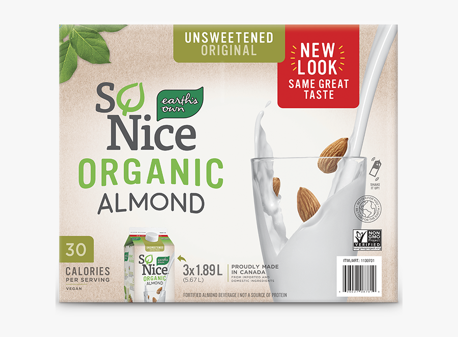 Earths Own Unsweetened Original Organic Almond Milk - Superfood, Transparent Clipart