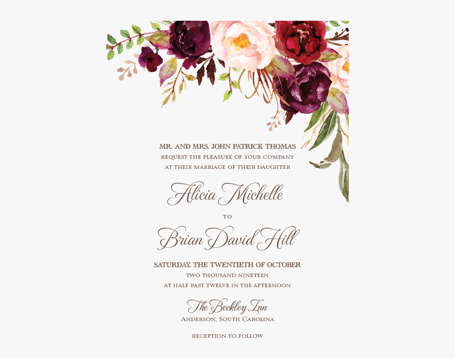 Clip Art Burgundy Wedding Invitations - Transparent ...
