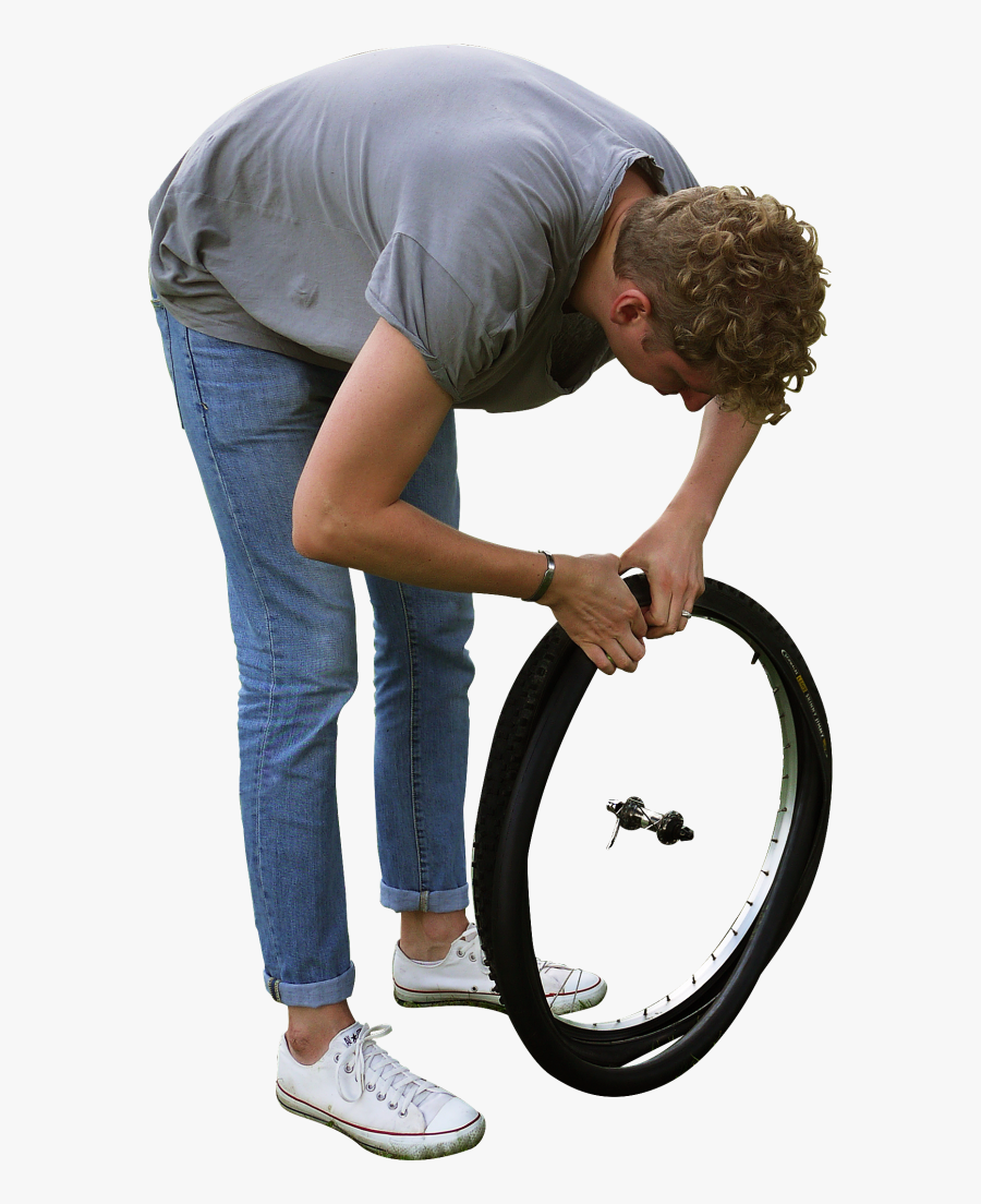 Changing Tyre - People Changing A Bike Tire, Transparent Clipart