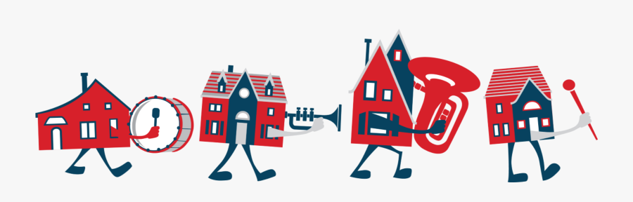 Marching Houses No Text, Transparent Clipart