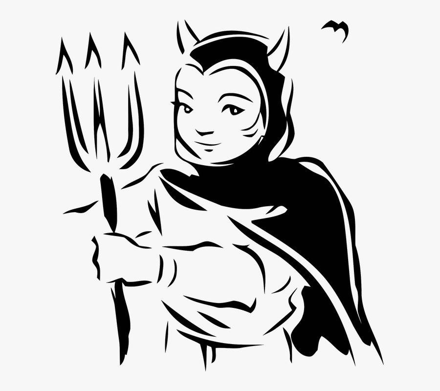 Devil Drawing Mask Indonesian - Girl Devil Black And White Clipart, Transparent Clipart