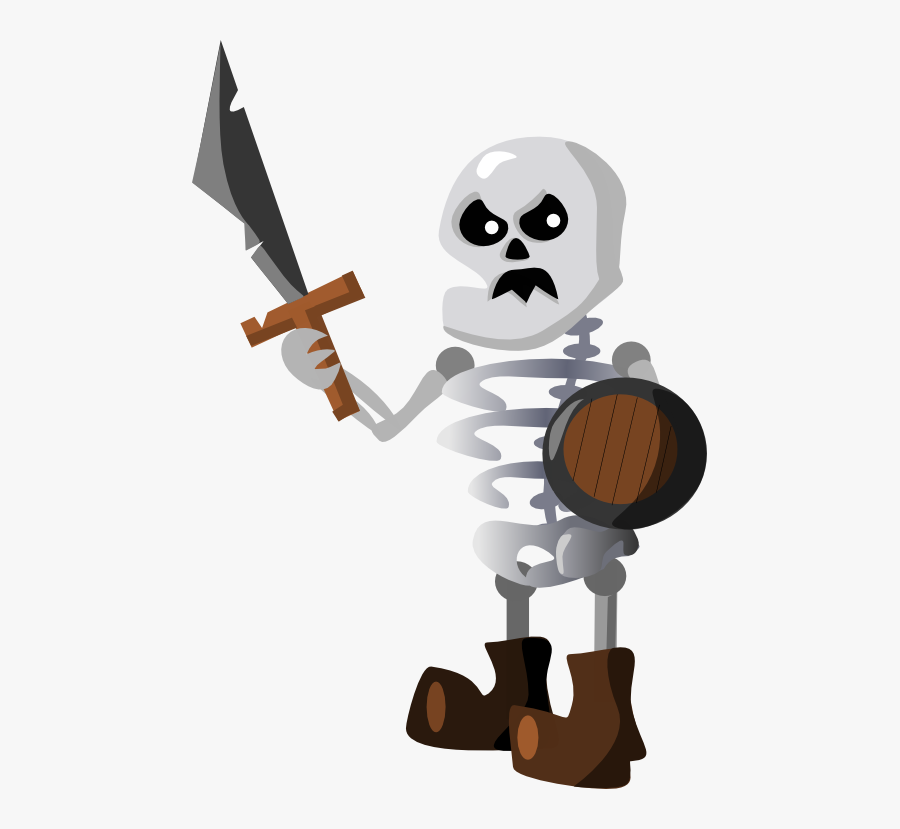 Preview - Skeleton With Sword And Shield Cartoon, Transparent Clipart