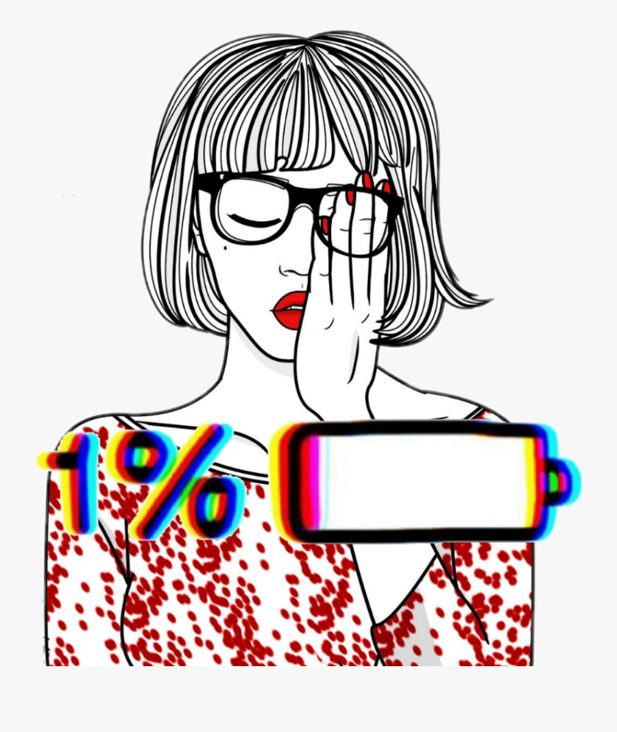 #tired #red #%1 - Dibujo Chica Con Lentes, Transparent Clipart