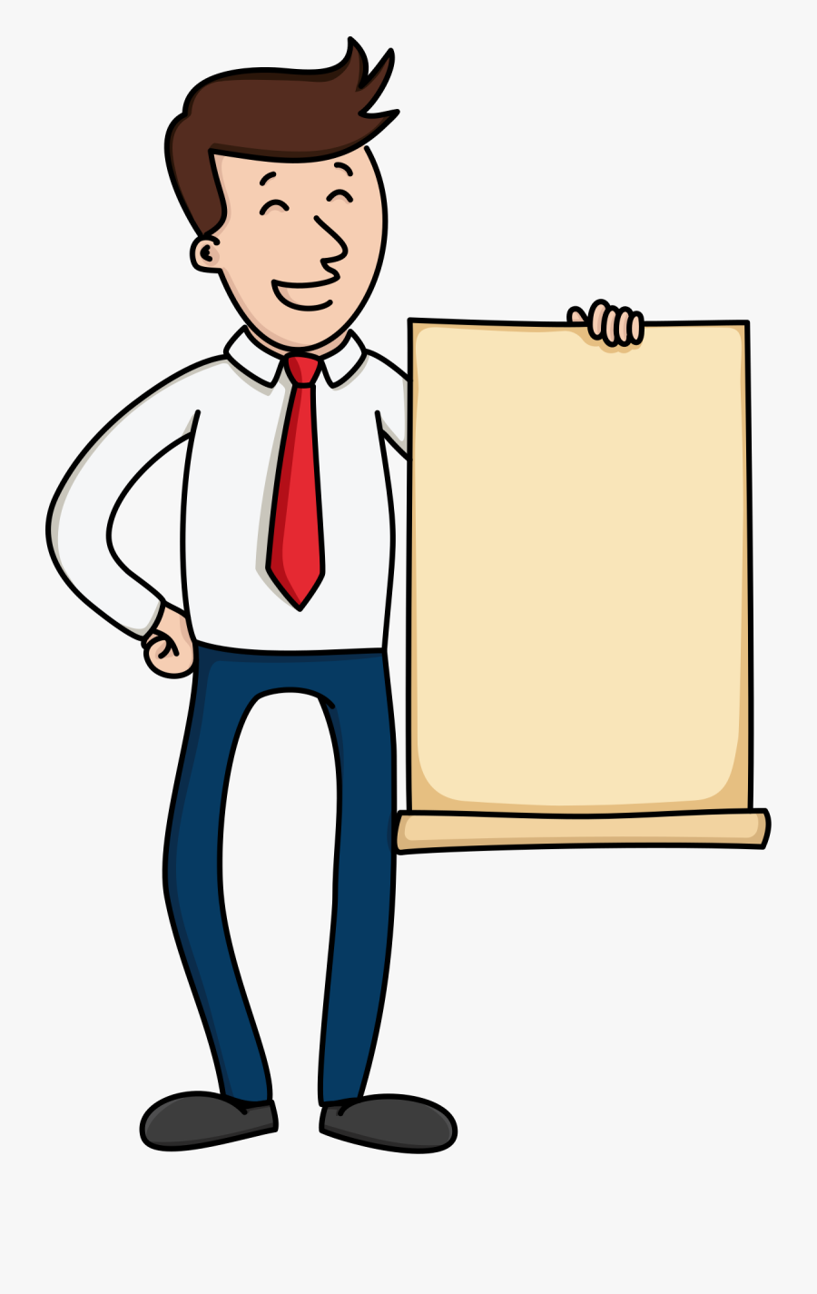 Cartoon Man Holding Paper, Transparent Clipart