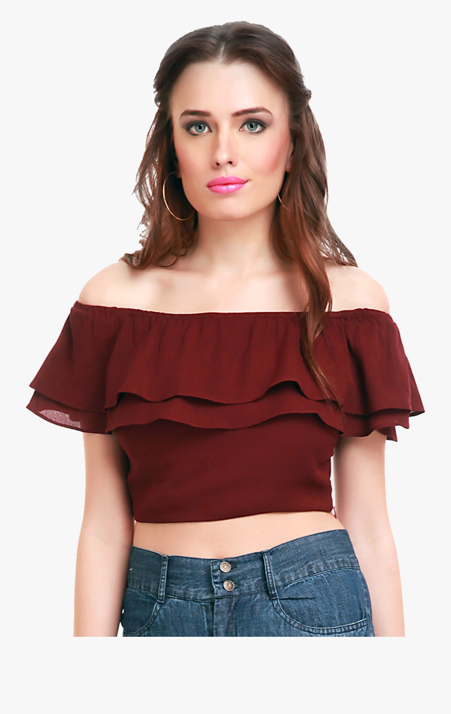 Crop Top Png Image File - Crop Top Off Shoulder Maroon, Transparent Clipart