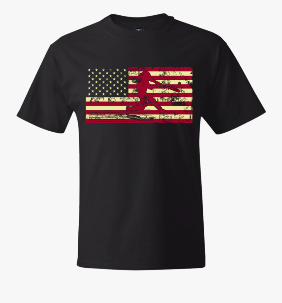 Male Baseball Player Silhouette On The American Flag - T-shirt, Transparent Clipart