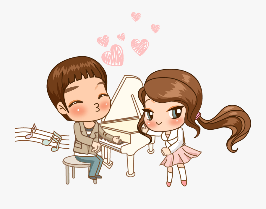 Piano Drawing Boy - Hombre Tocando El Piano Y Mujer Cantando, Transparent Clipart