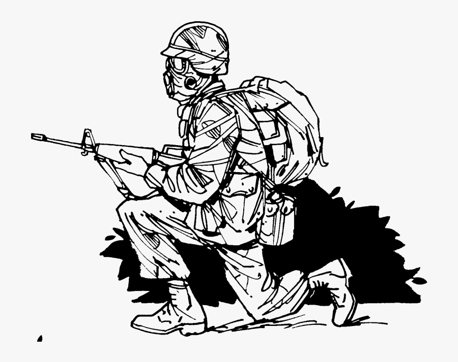 Kneeling Soldier Clipart - Gas Mask Soldier Drawing, Transparent Clipart