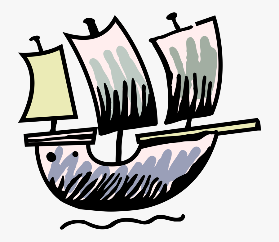 Vector Illustration Of 15th Century Sailboat Sailing, Transparent Clipart