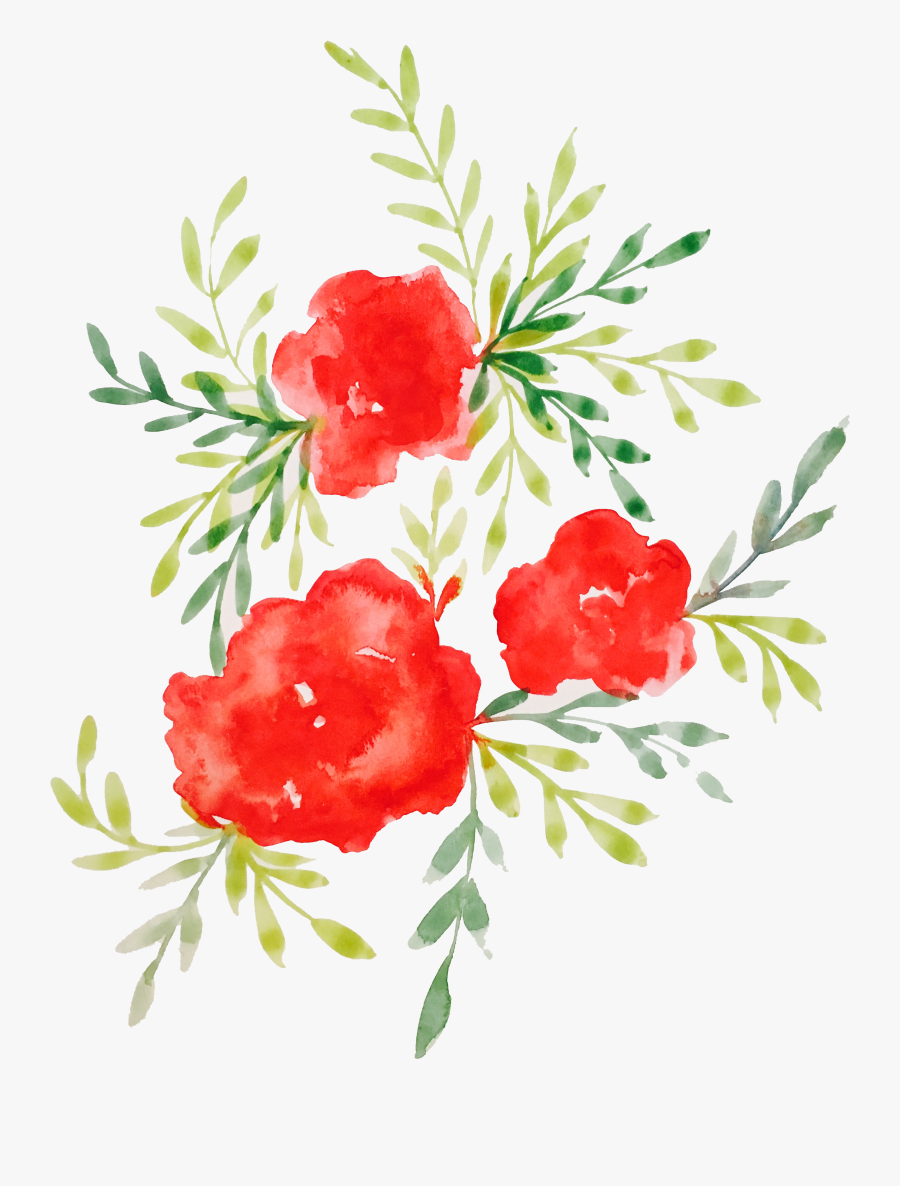 Red Watercolor Flowers Transparent Background, Transparent Clipart