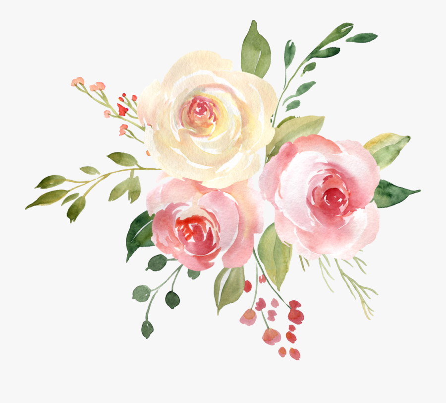 Watercolor Roses Fiesta Bouquet - Floral Pre Printed Baby Shower Thank You Cards, Transparent Clipart