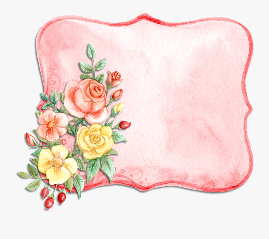 Label, Watercolor, Pink, Rose, Yellow, Flower, Bouquet - Watercolor Floral Label Png, Transparent Clipart