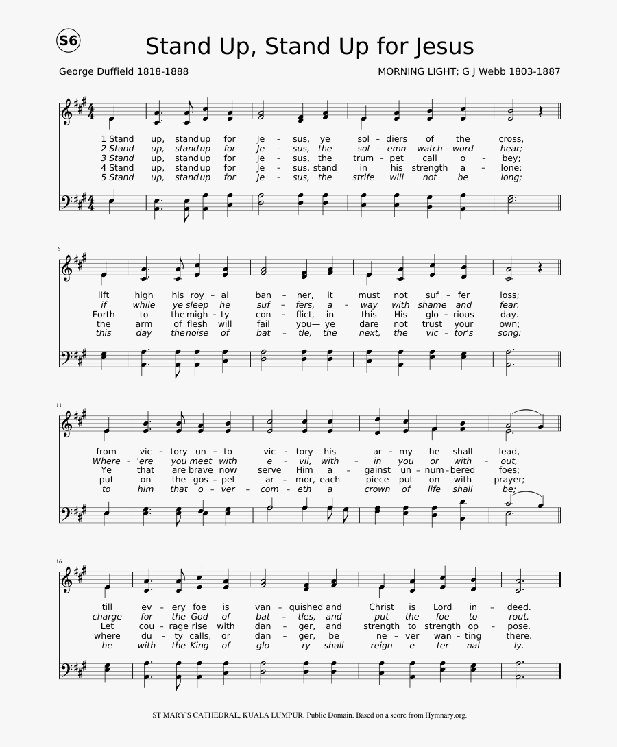 Stand Up, Stand Up For Jesus - Stand Up Stand Up For Jesus Music Sheet, Transparent Clipart