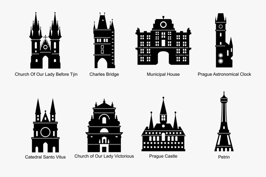 Prague Silhouette , Transparent Cartoons - Prague Astronomical Clock Silhouette, Transparent Clipart