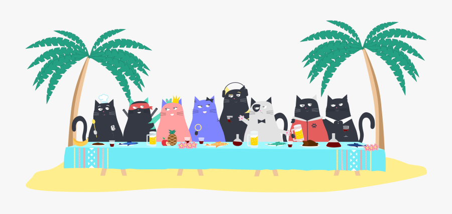 Fat Cats Having Dinner - Cartoon, Transparent Clipart