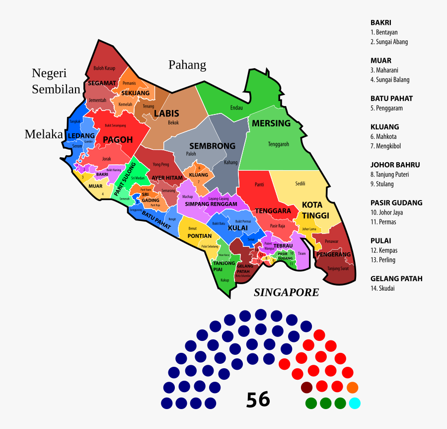 Johor State Legislative Assembly Constituencies - Johor State Legislative Assembly Chart, Transparent Clipart