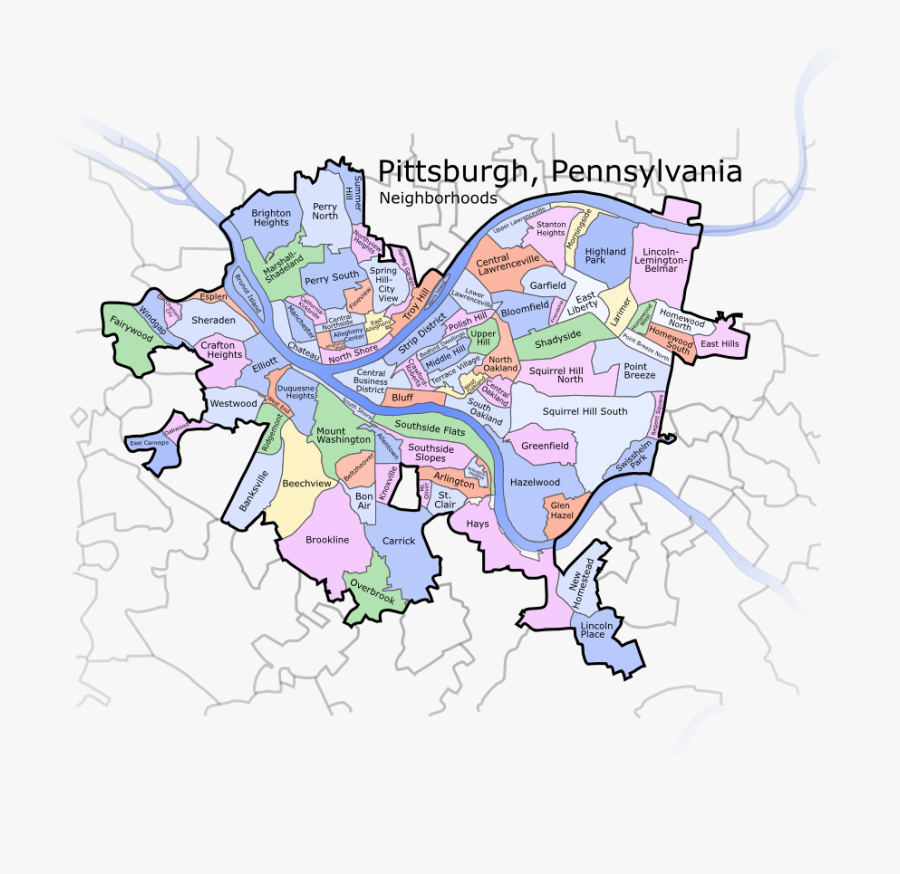 Pittsburgh Pennsylvania Neighborhoods Fade - Map Of Pittsburgh, Transparent Clipart