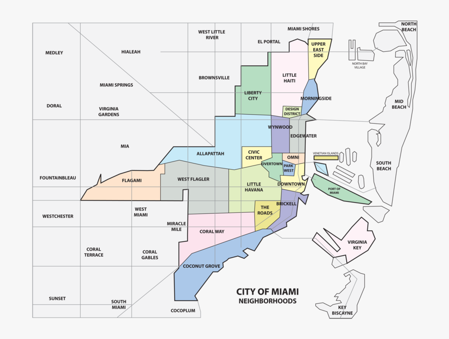 Miami Neighborhood - Picture - Miami Map With Neighborhoods, Transparent Clipart