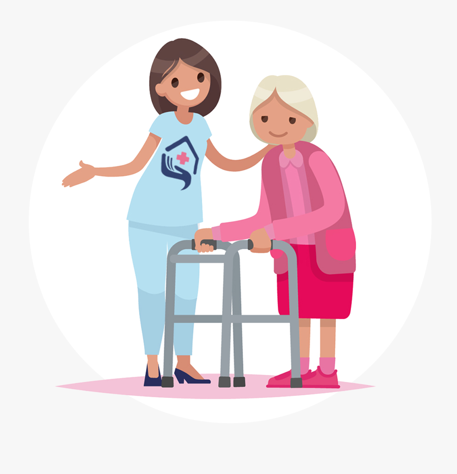 Nurse With Elderly Patient Cartoon, Transparent Clipart