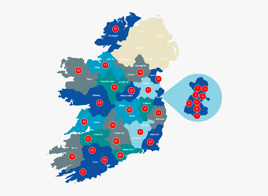 Newregions-map - National Parks In Ireland Map, Transparent Clipart