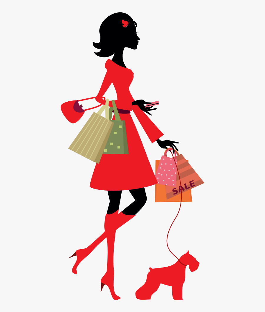 Sketch Of Woman With Shopping And Dog On Lead - Illustration, Transparent Clipart