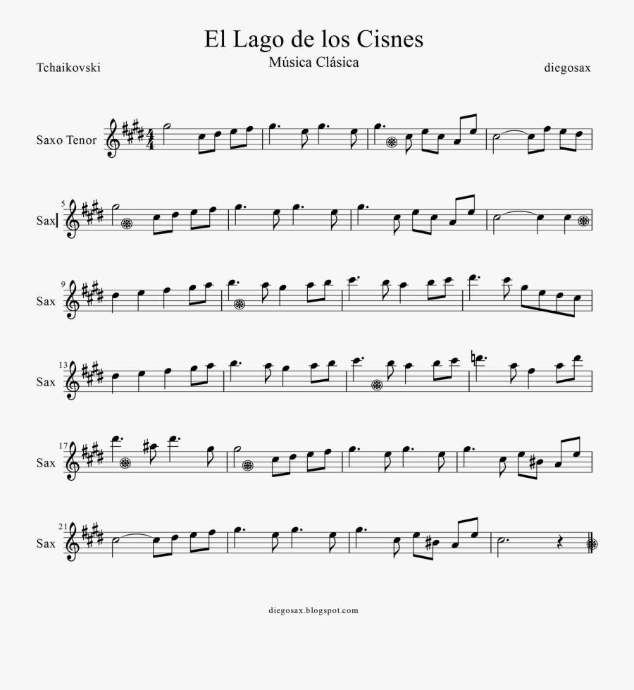 Swan Lake Sheet Music For Tenor Sax Suite Ballet Opus - Lago De Los Cisnes Partitura Violin, Transparent Clipart