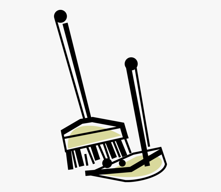 Vector Illustration Of Broom And Dustpan Cleaning Tools - Broom And Dustpan Drawing, Transparent Clipart