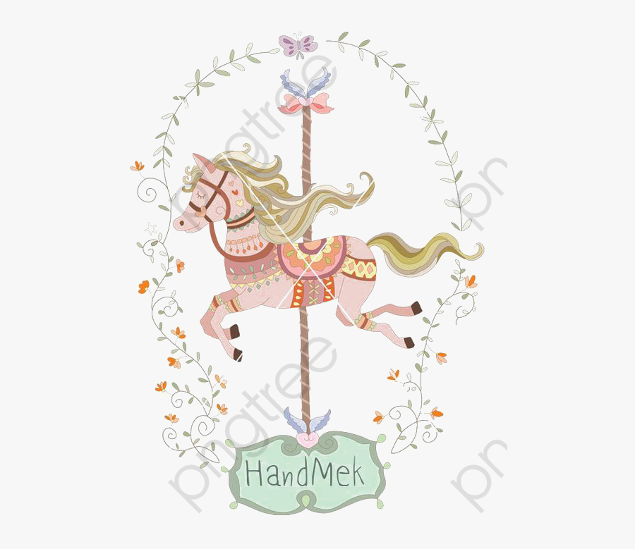 Cartoon Illustration Png Commercial - Watercolor Carousel Horse Png, Transparent Clipart