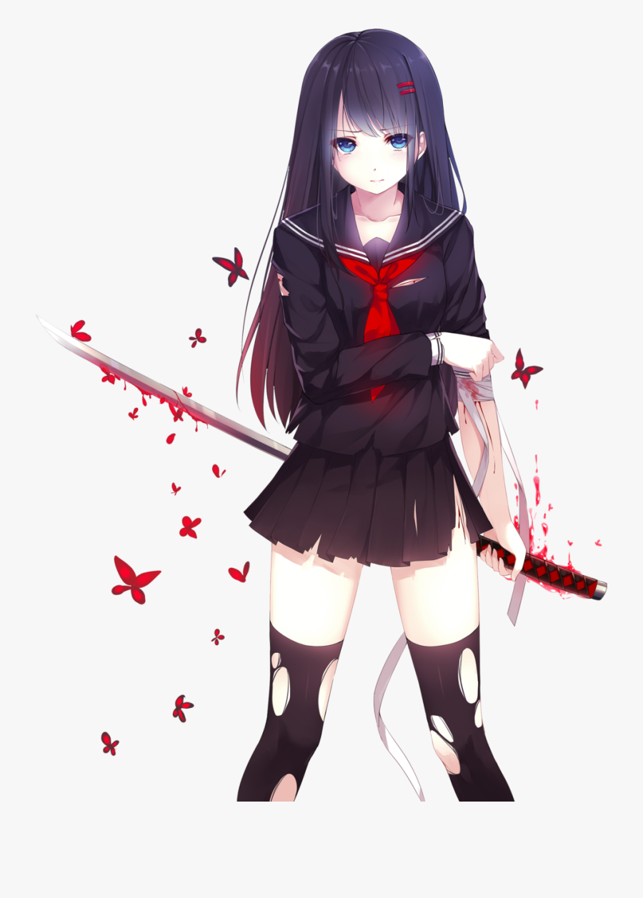 Cute Anime Girl With Black Hair Clipart Images Gallery - Anime Girl With Katana, Transparent Clipart