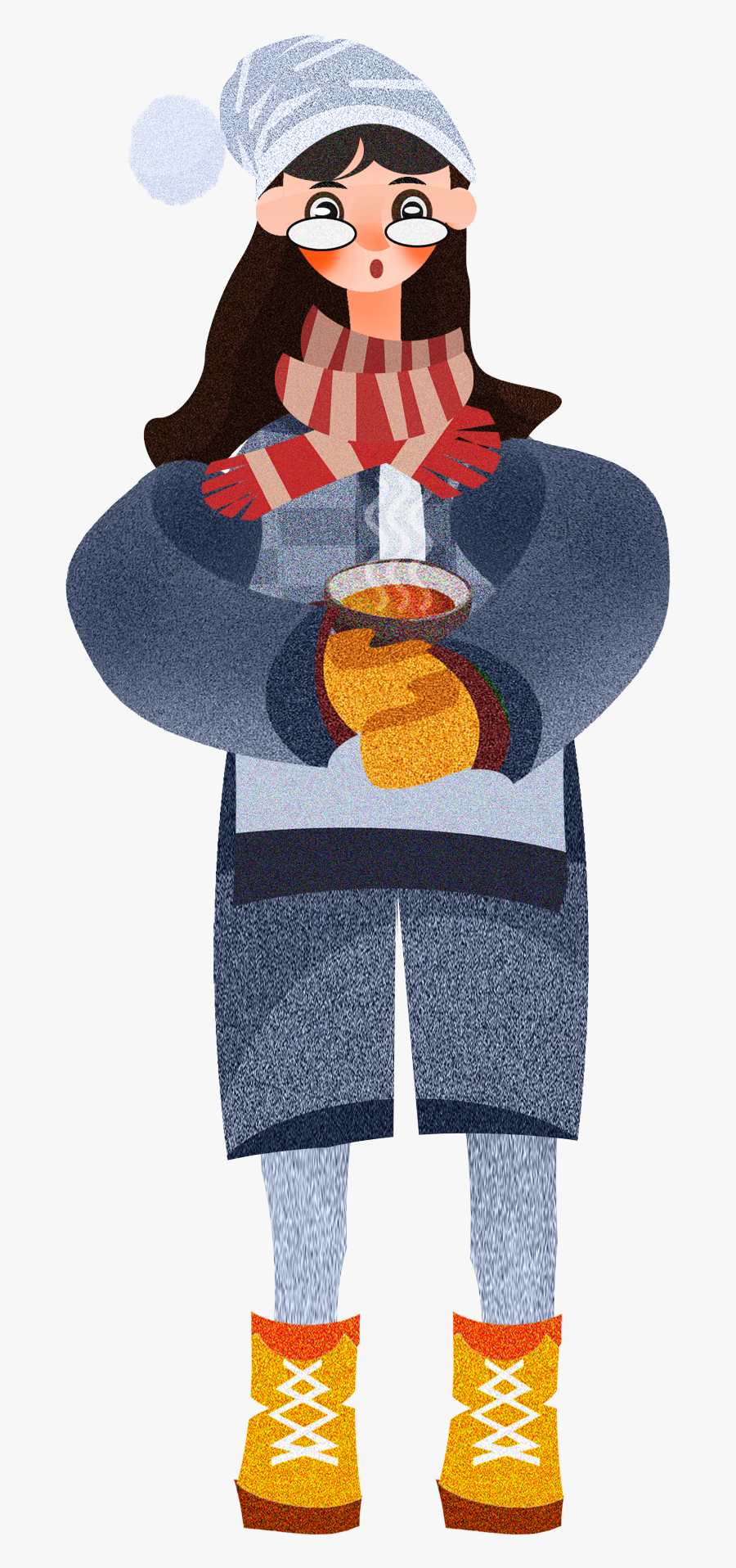 Girl Character Winter Holding Food Png And Psd, Transparent Clipart
