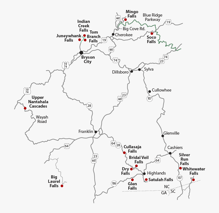North Carolina Waterfalls - Map, Transparent Clipart