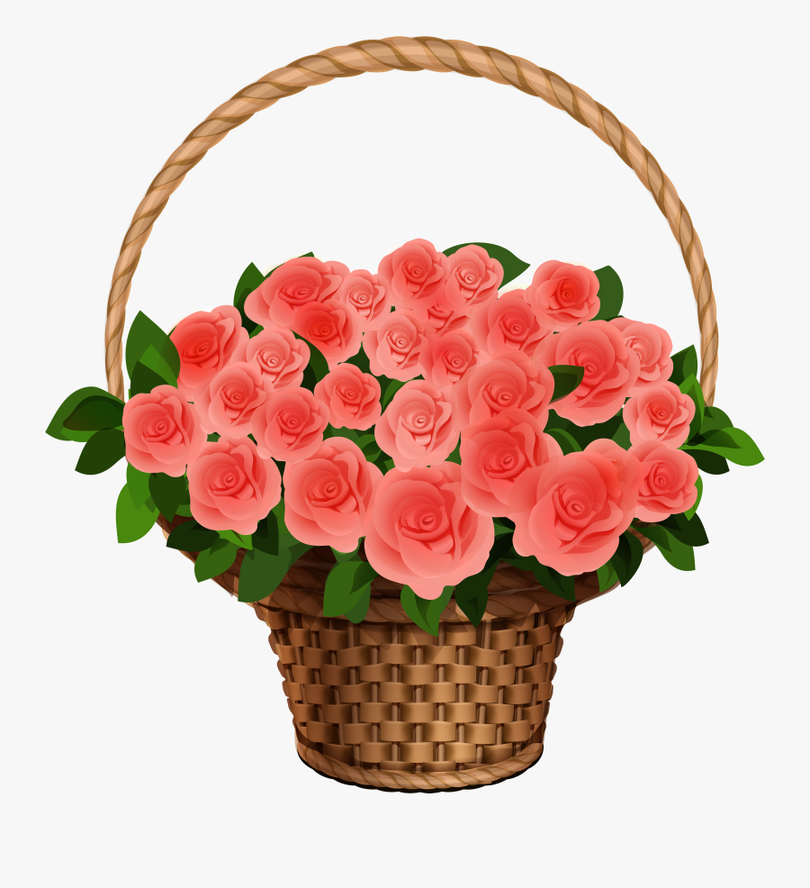 Basket With Red Roses Png Clipart Image - Basket Of Flowers Clipart, Transparent Clipart