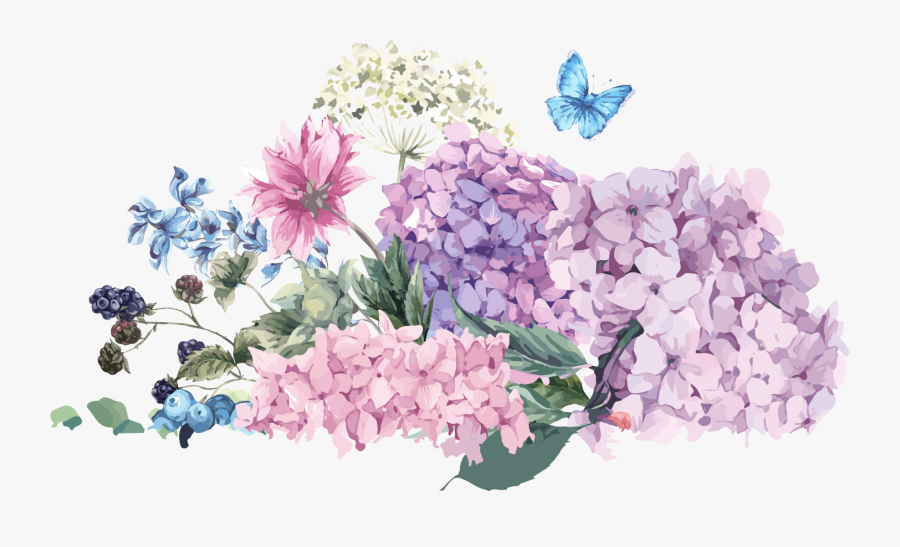 Flower Bouquet Hydrangea Wedding Illustration Watercolor - Hydrangea Flower Vector Png, Transparent Clipart