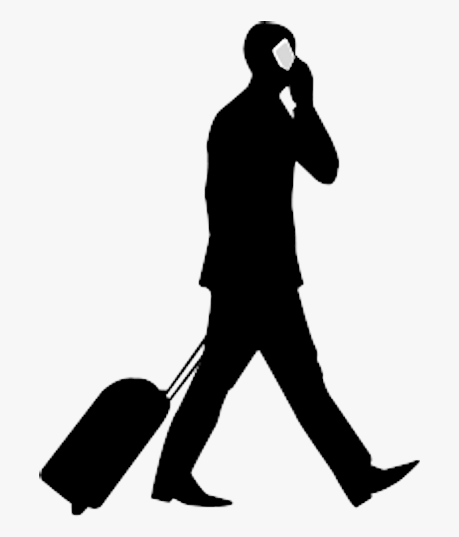 Silhouette Of A Businessman Pulling Luggage While Talking - Silhouette Of Person With Luggage, Transparent Clipart