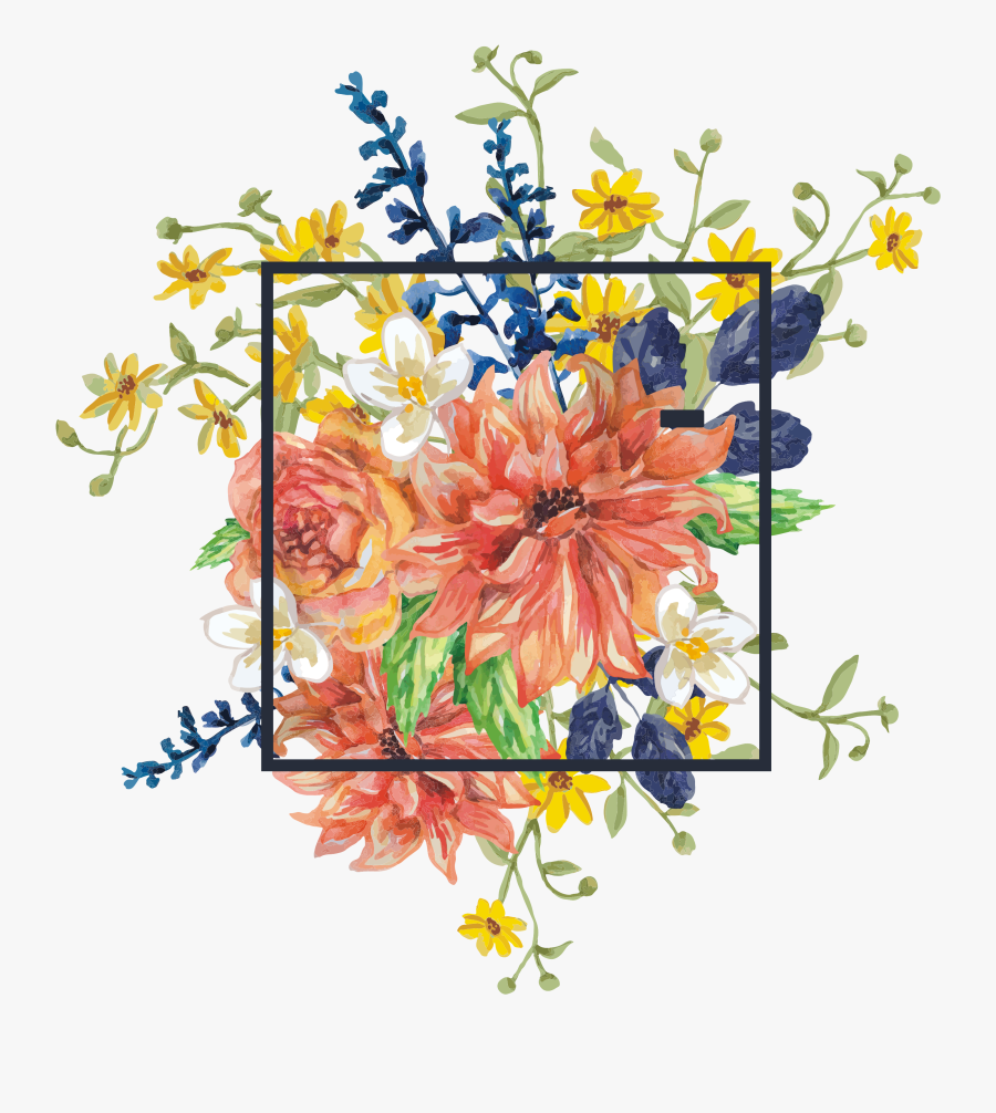 Flower Bouquet Photography Watercolor Borders Painting - Flower Square Border Png, Transparent Clipart