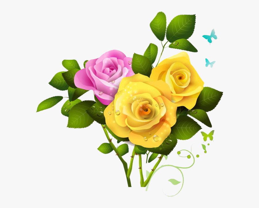 Flower,flowering Plant,rose,plant,cut Flowers,garden - Pink Rose And Yellow Rose, Transparent Clipart