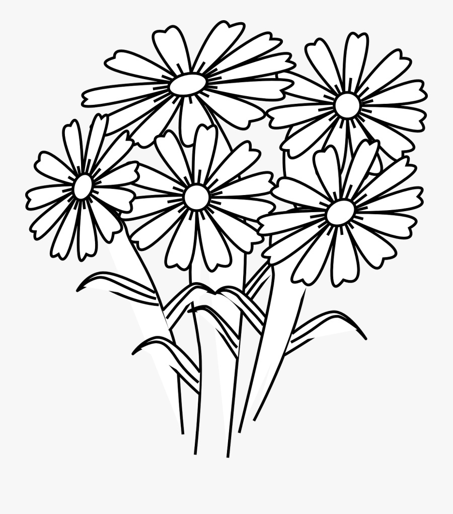 Coloring Book Flowers- - Five Flowers Clipart Black And White, Transparent Clipart