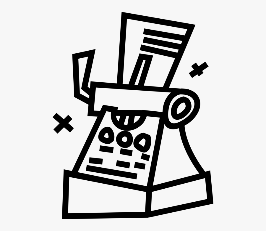 Vector Illustration Of Typewriter Mechanical Machine - Movable Type Printer Drawing, Transparent Clipart