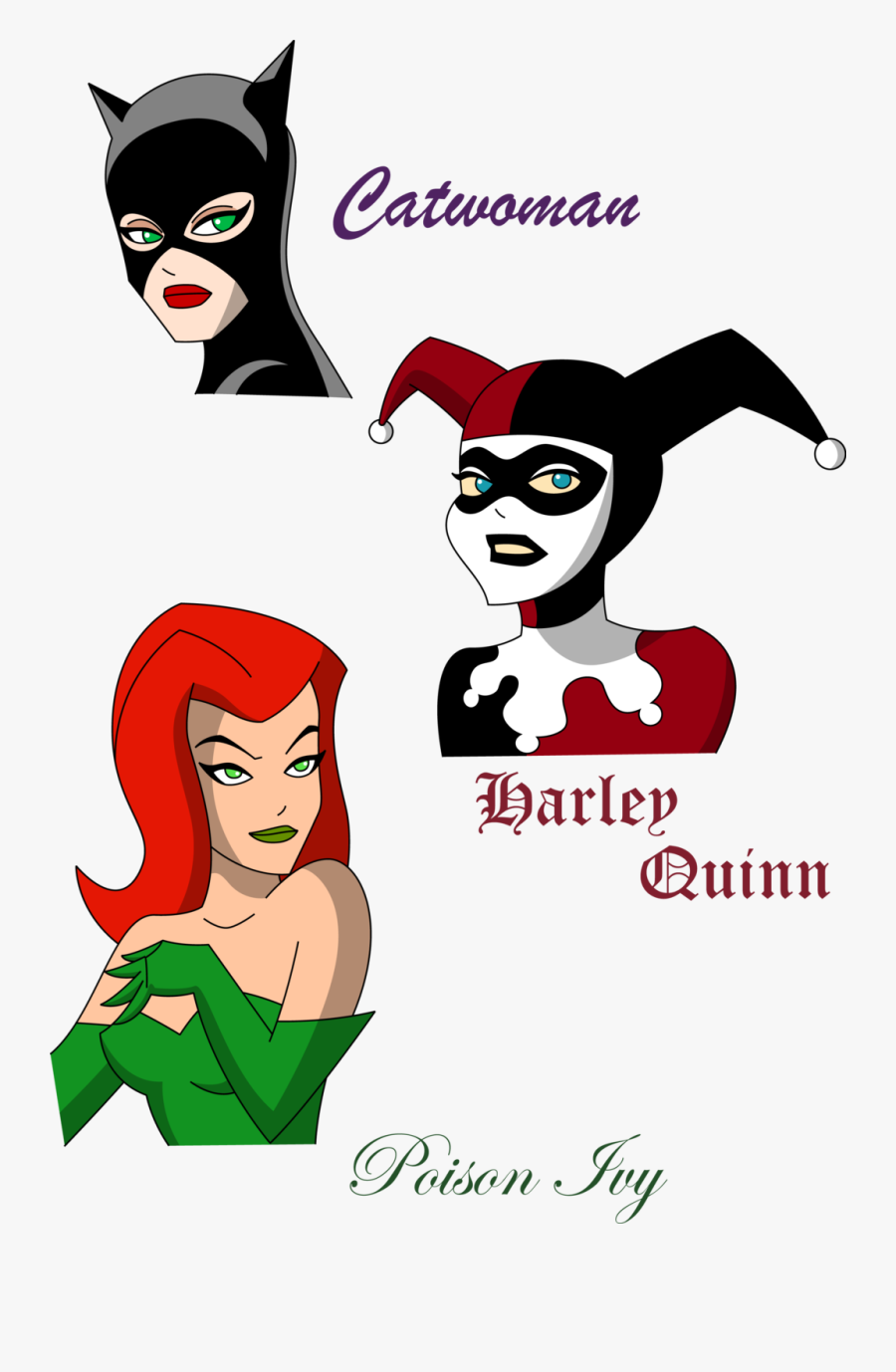 Harley Quinn Clipart Face - Harley Quinn Poison Ivy And Catwoman Cartoon, Transparent Clipart