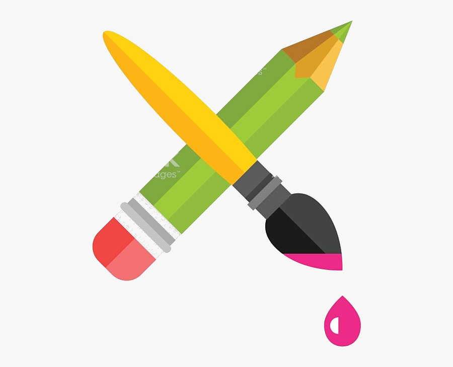 Pencil Collection Of Free Clipart Paintbrush Barbed - Crayon Et Pinceau Dessin, Transparent Clipart
