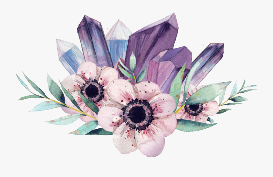 Diamond Gemstone Watercolor Crystal Flower Painting - Crystals And Flowers Art, Transparent Clipart