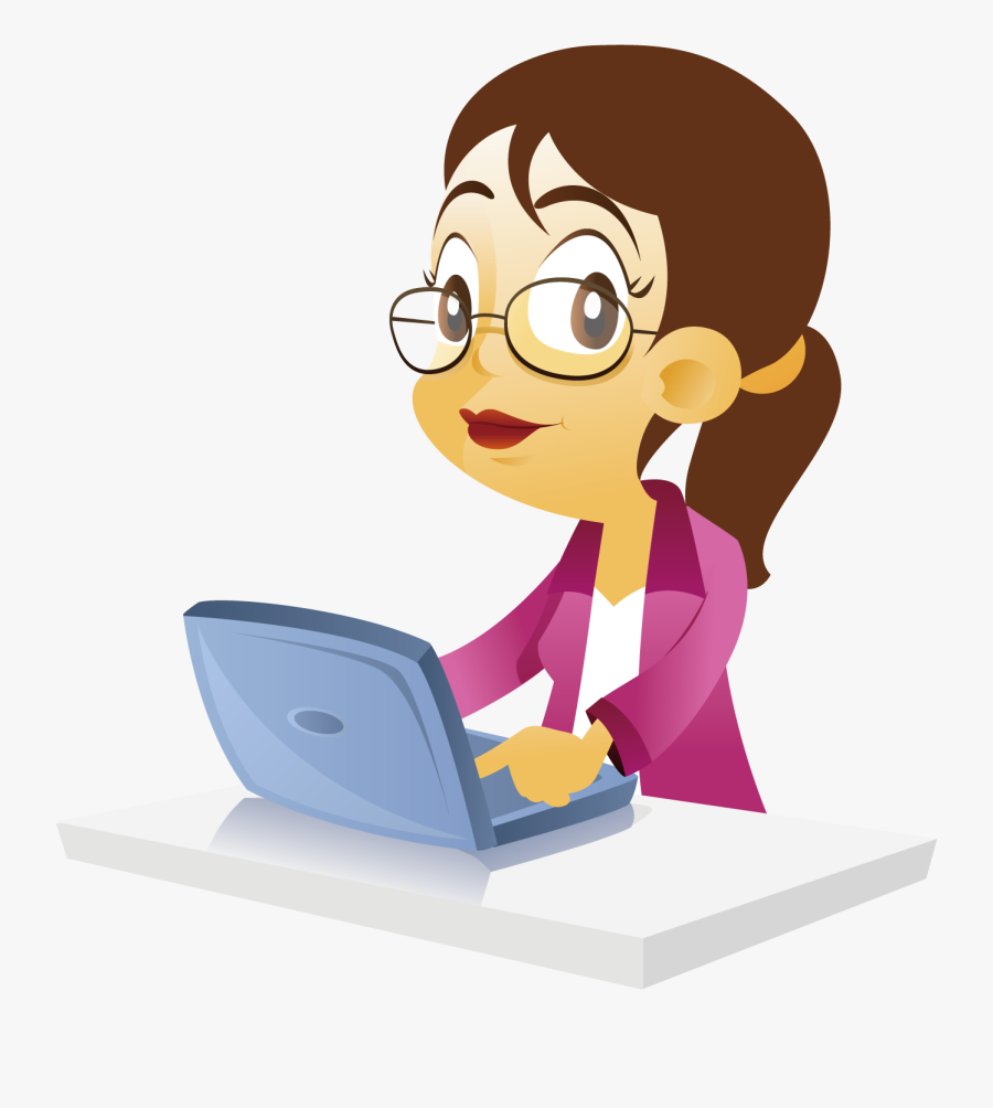 Secretary Clipart Hard Working - Girl Working In Office Cartoon, Transparent Clipart