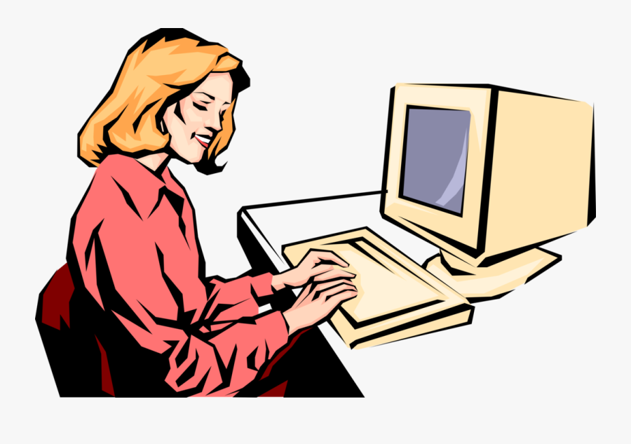 Transparent Typing Png - Lady Working On Computer Clipart, Transparent Clipart