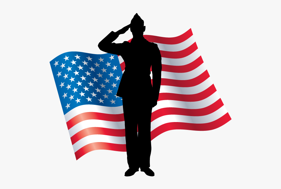 A Soldier In Front Of The American Flag Saluting - Veterans Clipart, Transparent Clipart